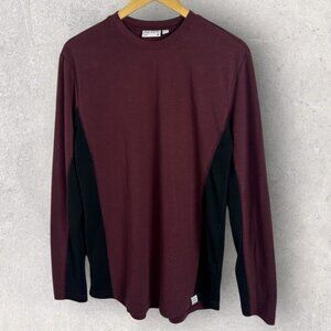 Frank & Oak Burgundy Black Long Sleeve Crew Neck T-Shirt Mens Size Small Tee Top